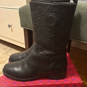 Tory Burch Black Quilted Leather Boots